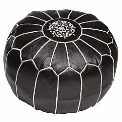 Sittpuff - Marockansk läderpuff (svart/vit)