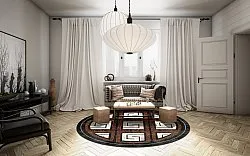 Kruhový koberec - Milos (čierny/biely)