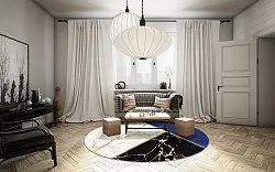 Kruhový koberec - Canelli (čierna/biela/modrá)