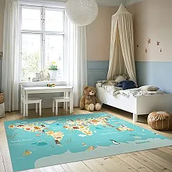 Detský koberec - World Map (modrý/multi)
