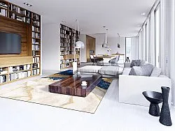 Koberec Wilton - Padova (modrá/biela/zlatá)