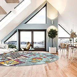 Kruhový koberec - Misare (modrý/multicolor)