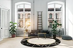 Kruhový koberec - Cerasia (čierna/biela/zlatá)