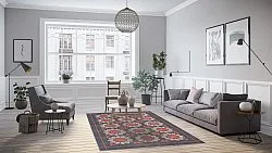 Koberec Wilton - Florina (šedá/modrá/oranžová)