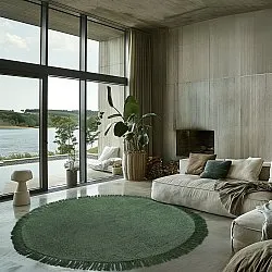 Kolo koberce - Alba Natural Cotton Shaggy (zelená)