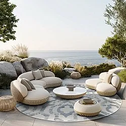 Kruhový koberec - Indoor/Outdoor Trenton (biela/modrá)