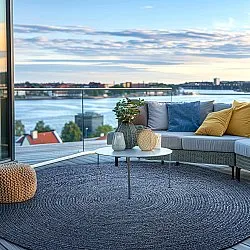 Kruhový jutový koberec - Amasia (modrý)