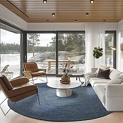 Kruhový jutový koberec - Amasia (modrý)