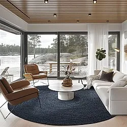 Kruhový jutový koberec - Amasia (tmavomodrý)