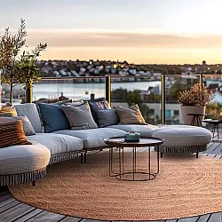 Kruhový jutový koberec - Amasia (béžový)