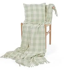 Kuddfodral - Isela check cotton cushion cover (cream/ljusgrön)