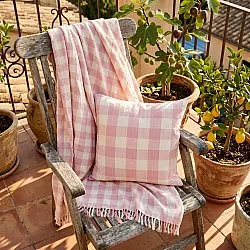 Kuddfodral - Isela check cotton cushion cover (cream/rosa)