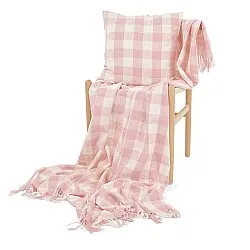 Kuddfodral - Isela check cotton cushion cover (cream/rosa)