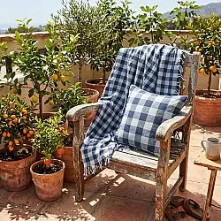 Kuddfodral - Isela check cotton cushion cover (navy/ljusblå)