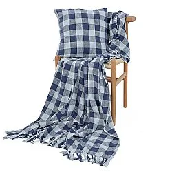 Kuddfodral - Isela check cotton cushion cover (navy/ljusblå)