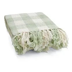Filtar - Isela check cotton throw (cream/ljusgrön)