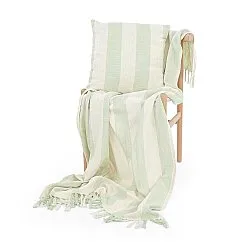 Kuddfodral - Kora stripe cotton cushion cover (cream/ljusgrön)