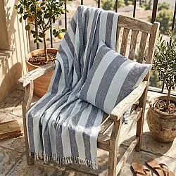 Kuddfodral - Kora stripe cotton cushion cover (navy/ljusblå)