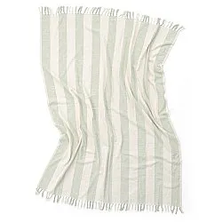 Filtar - Kora stripe cotton throw (cream/ljusgrön)