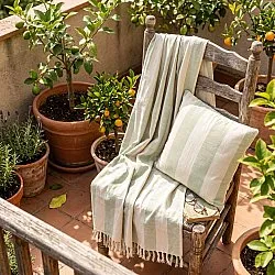 Filtar - Kora stripe cotton throw (cream/ljusgrön)