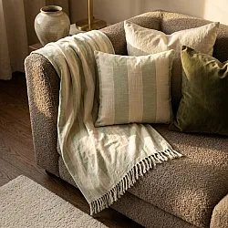 Filtar - Kora stripe cotton throw (cream/ljusgrön)