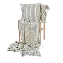 Kuddfodral - Rumi stripe cotton cushion cover (cream/navy/ljusgrön)