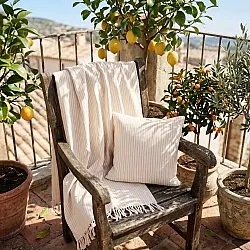 Kuddfodral - Rumi stripe cotton cushion cover (cream/rosa/ljusblå)