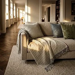 Filtar - Rumi stripe cotton throw (cream/navy/ljusgrön)