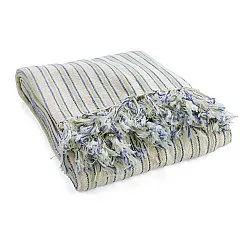 Filtar - Rumi stripe cotton throw (cream/navy/ljusgrön)