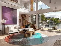 Kruhový koberec - Andali (šedá/červená/multicolor)