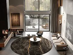 Kruhový koberec - Aris (čierny/zlatý)