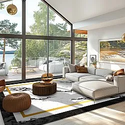 Koberec Wilton - Avola (čierna/biela/zlatá)