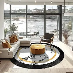 Kruhový koberec - Avola (čierna/biela/zlatá)