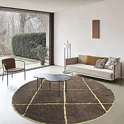 Kolo koberce - Bellevue Natural Cotton Shaggy (hnedá/žltá)