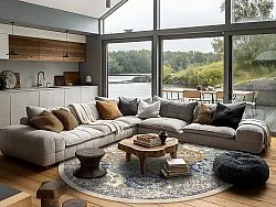 Kruhový koberec - Bohemia (modrý/multikolórový)