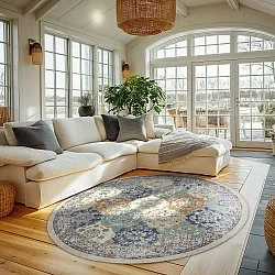 Kruhový koberec - Bohemia (modrý/multikolórový)