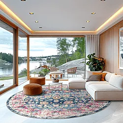 Kruhový koberec - Bouhjar (modrý/rúžový/multicolor)