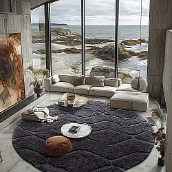 Kolo koberce - Brynn Natural Cotton Shaggy (čierny)