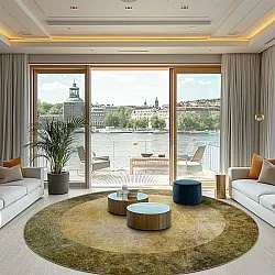 Kruhový koberec - Campana (béžová/žltá)