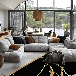 Kruhový koberec - Cassa (šedá/čierna/zlatá)