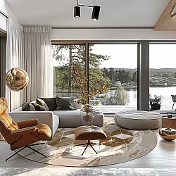 Kruhový koberec - Castello (béžový/biely)