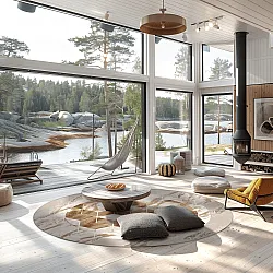 Kruhový koberec - Castello (béžový/biely)