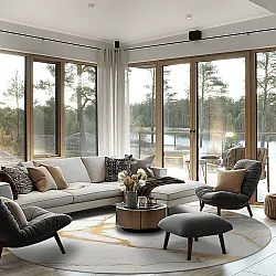 Kruhový koberec - Cesina (kameň/biely/zlatý)