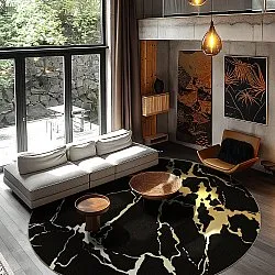Kruhový koberec - Cesina (čierna/zlatá)