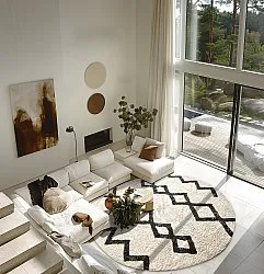 Kolo koberce - Chablis Natural Cotton Shaggy (offwhite/preto)