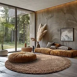 Kruhový koberec - Ebba Natural Cotton Shaggy (hnedý)