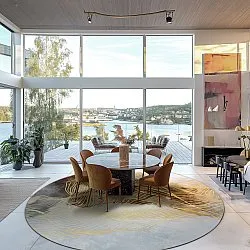 Kruhový koberec - Ekual (modro/sivý/zlatý)