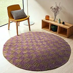 Kolo koberce - Elsey Natural Cotton Shaggy (hnedá/fialová)