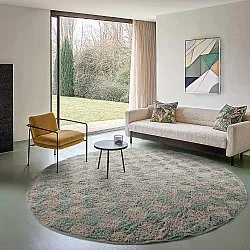 Kolo koberce - Elsey Natural Cotton Shaggy (šedá/rúžová)
