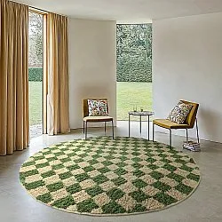 Kolo koberce - Elsey Natural Cotton Shaggy (zelená/bežová)